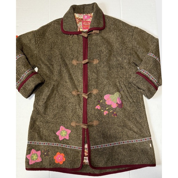 OILILY‎ - Women's Brown Wool Flower Embroidered Coat Jacket - Size 42 - Picture 10 of 13